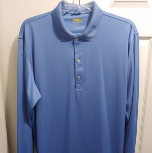 Greg Norman Men's Blue Long Sleeve Button Play Dry Golf Polo Shirt. Size Large